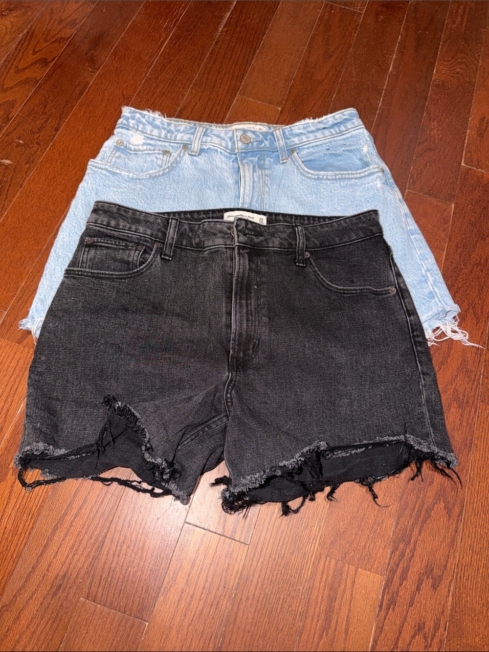 Abercrombie & Fitch Black & Light wash Curve Love Distressed Denim Shorts